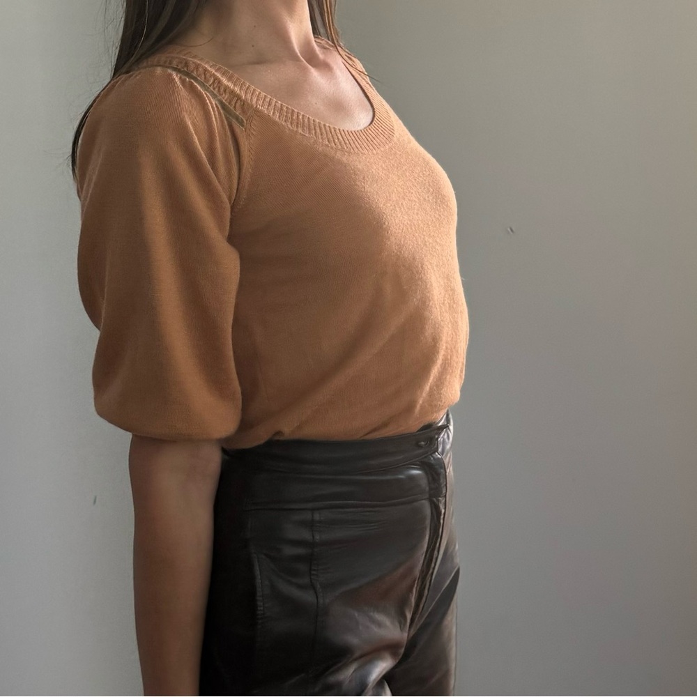 Anthro Pour La Frime Sweater, Cashmere, Tan, Velvet Ribbon, Small
